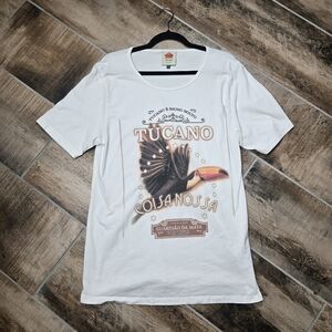 Farm Rio Medium Top Tucano Coisanossa Cream Brown Toucan Short Sleeve Knit T